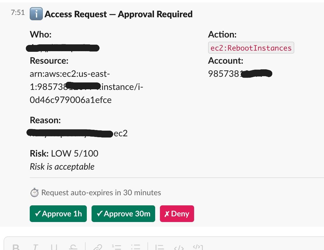 An access request approved in Slack