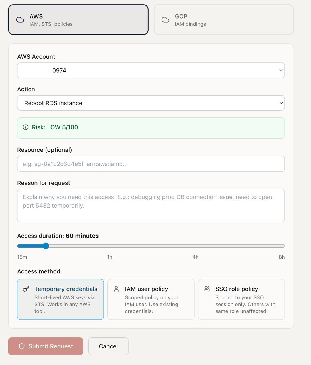 Just-in-time access request that auto-expires