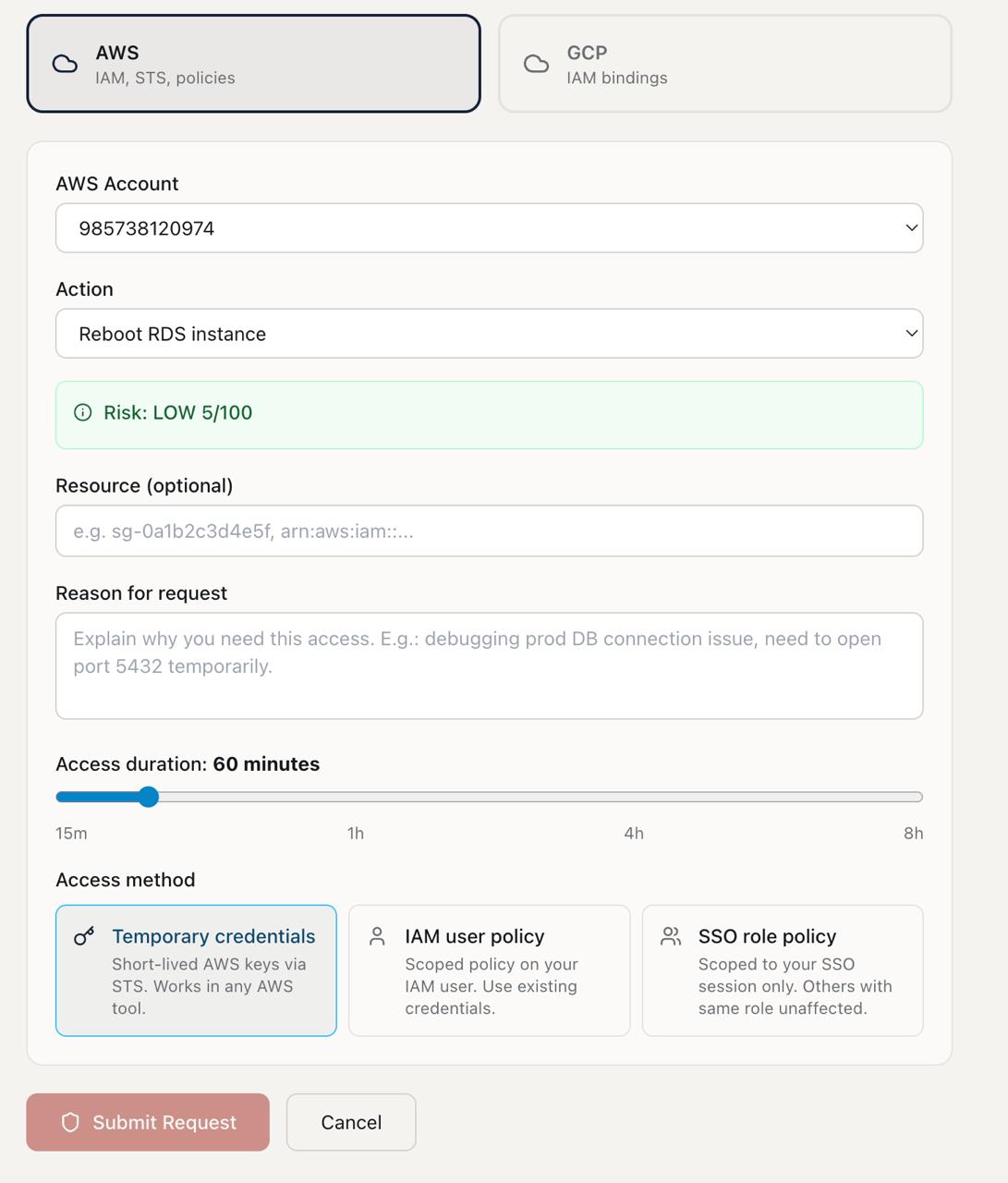 Just-in-time access request that auto-expires